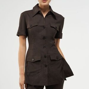 NEW Noel Asmar Uniforms XS Button down Short sleeve Shirt Top Pockets Brown $78